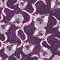 Seamless pattern with flowers and leaves. Abstract floral wallpaper.