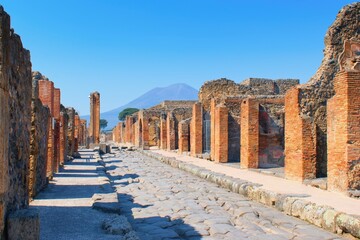Pompeii, Campania, Naples, Italy - ruins of an ancient city buried under volcanic ash and pumice in eruption of Mount Vesuvius