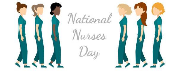 National Nurses Day. Inscriptions and team nurses. Medical design on a white background.