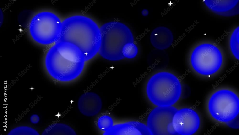 Wall mural loop star bubbles particles floating black abstract background.