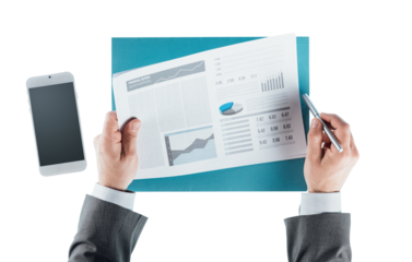 Business man checking a financial report