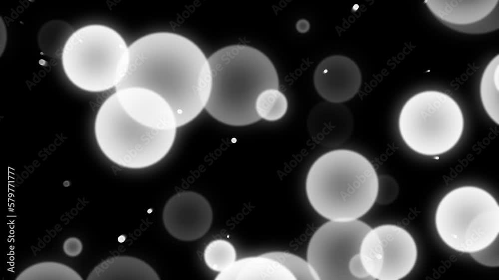 Wall mural loop star bubbles particles floating black abstract background.