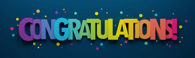 3D render of CONGRATULATIONS! colorful typography with dots on dark blue background - 579772178