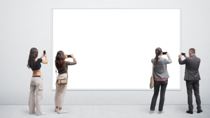 People taking pictures of a painting