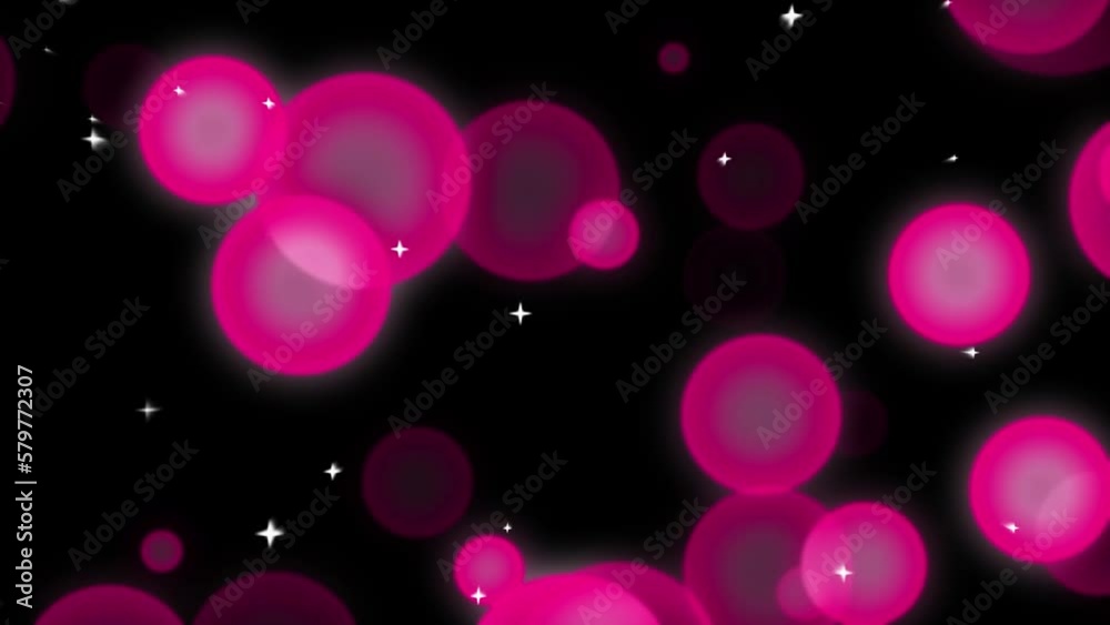 Wall mural loop star bubbles particles floating black abstract background.