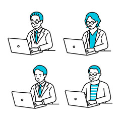 ノートパソコンを使う色々な年齢のビジネスマン