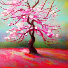 A Captivating Impressionistic Painting of Cherry Blossoms. Generative Ai
