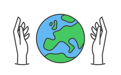Hand holding planet earth, linear vector icon. Save the planet. Earth day symbol. World Environment Conservation.