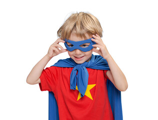 Little boy superhero isolated - obrazy, fototapety, plakaty