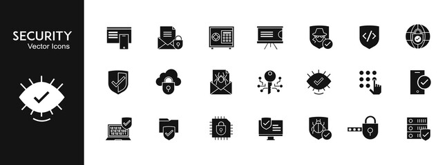 Security Icons Set. Black and White.