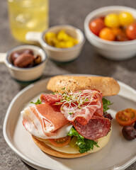 bagel sandwich of italian meats