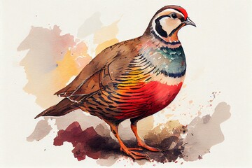 Red-legged partridge, watercolor style. Generative AI
