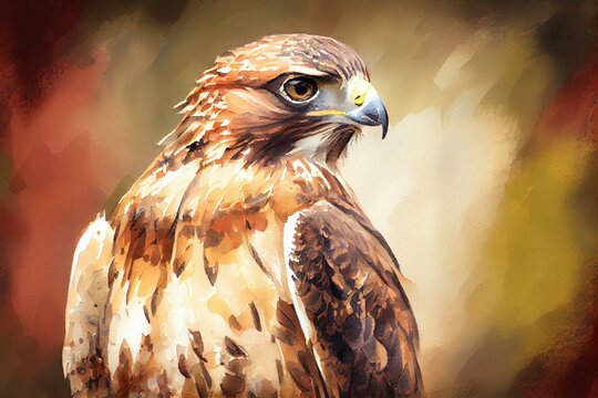 Red-tailed hawk, watercolor style. Generative AI