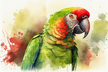 Red-fronted macaw, watercolor style. Generative AI