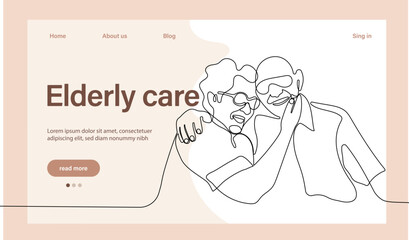 Programs for Seniors Landing Page Template. Elderly Health Care. Elderly care. Cartoon People Vector Illustration.