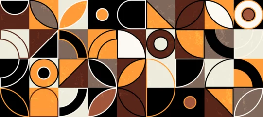 Gordijnen abstract geometric background pattern, retro style, with circles, semicircle, squares, lines, paint strokes and splashes © Kirsten Hinte