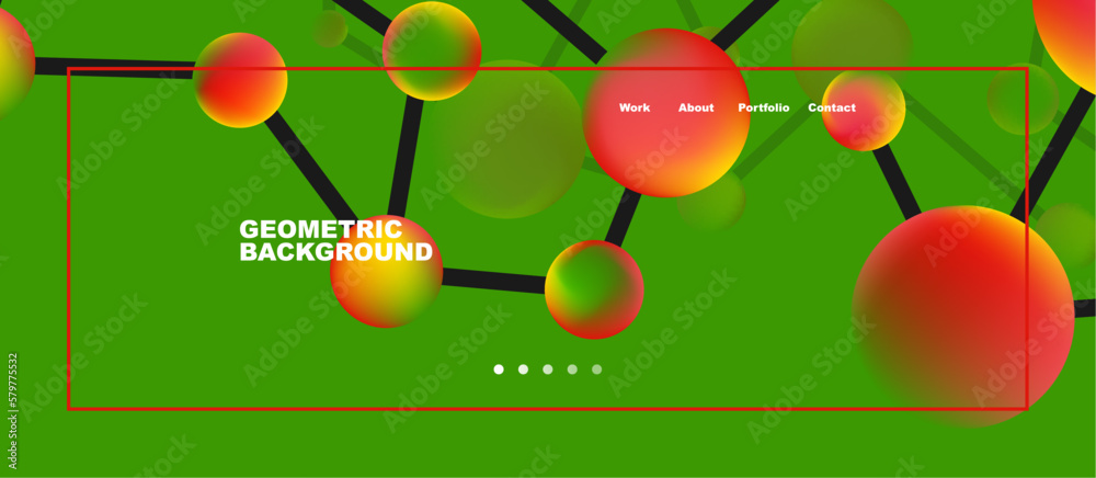 Poster line points connections geometric landing page background. fluid circles and spheres with liquid gra