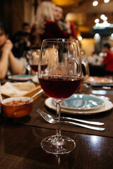 Glass of red wine at restaurant at Armenia
