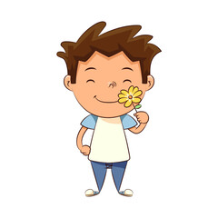 Child smelling flower