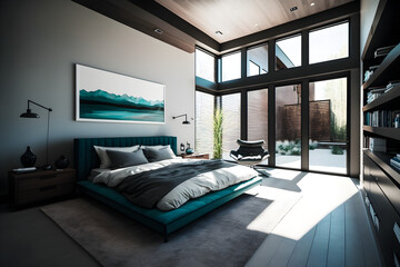 Architectural photography of a modern Bedroom.AI generated.