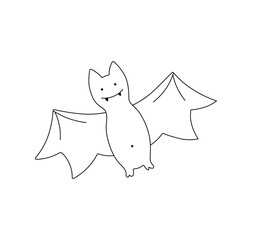 Vector isolated one single cute cartoon funny flying bat colorless black and white contour line easy drawing

