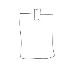 Naklejka premium Vector isolated one single rectangle blank piece of paper with piece of scotch tape colorless black and white contour line easy drawing