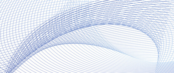 Dark blue net pattern. Line art design in industrial style. Technological innovation concept. Vector curved thin lines. Abstract futuristic background for banner, landing page, presentation. AI format