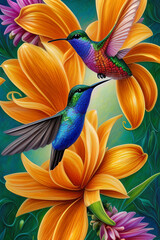 Birds on the flower, Birds, Ai Art, Flower, Nature, Birds