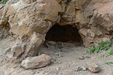 View of small cave in the Ansite natural fortress, Gran Canaria, Spain