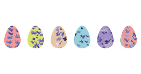 Easter Eggs Vector Set with  lavender flowers