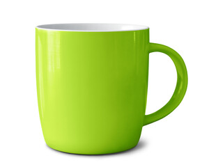 Green ceramic mug isolated on empty background