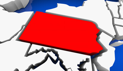 Pennsylvania PA State Map Philadelphia Travel Business Location 3d Illustration
