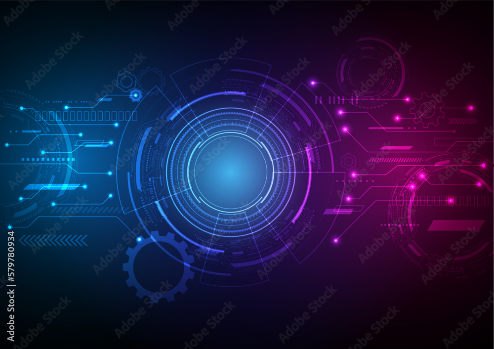 Poster abstract hi-tech background tech circles electronic circuit pattern. geometric element with cog red 