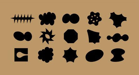 Fototapeta premium Vector set of different geometric shapes and elements. Brutalist design icons and signs. Y2k forms rot highlights.