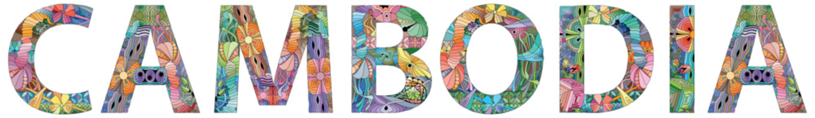 Cambodia, is a country located in the southern portion of the Indochinese Peninsula in Southeast Asia. Vector decorative zentangle object.