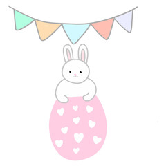 Obraz premium easter illustration with rabbit, egg and flower hand painted