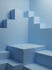 Premium Mock up pedestal for product presentation, blue background, 3d illustration.