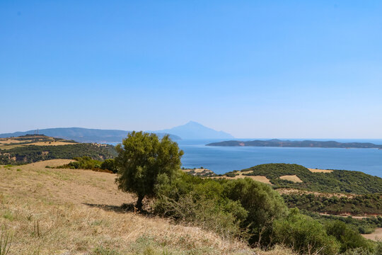 Landschaft mit Blick auf Berg Athos, Chalkidiki
