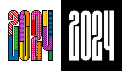 2024 Happy new year banner in paper style for your seasonal holidays flyers, greetings and invitations, Christmas themed congratulations and cards. Vector illustration.