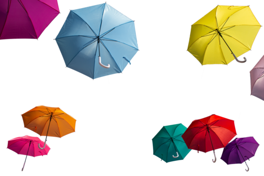 Set of colorful umbrellas isolate on white background.clipping path.
