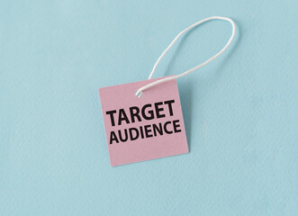 Target Audience text quote on a pink card, Business Concept on Blue Background.