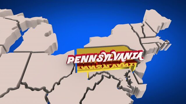 Pennsylvania PA State Map Word Zoom Close Up Destination 3d Animation