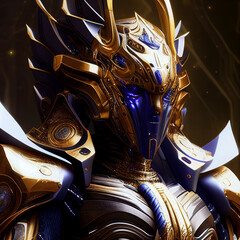 Golden and Blue Character, rich detail hyper realistic, marvel, generative AI