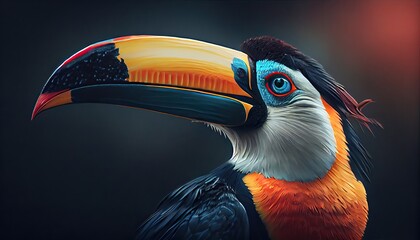 Naklejka premium close-up Toco toucan (Ramphastos toco), also known as the common toucan or simply toucan. Generative Ai