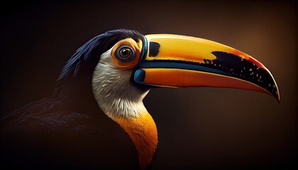 Naklejka premium close-up Toco toucan (Ramphastos toco), also known as the common toucan or simply toucan. Generative Ai