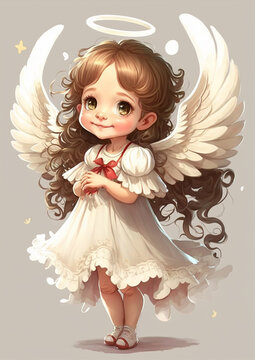 Little cute girl like an angel. Generative AI. 