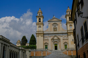 Fototapeta na wymiar Basilica di San Stefano on a sunny day in lavagna, Liguria, Italy. Religious architecture