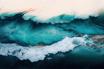 Aerial Drone Photo of waves crashing on the beach. Generative Ai