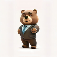 Bear Dressed Business Suit Isolated White. Generative AI