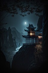 Fototapeta premium chinese temple in the night Generative Ai